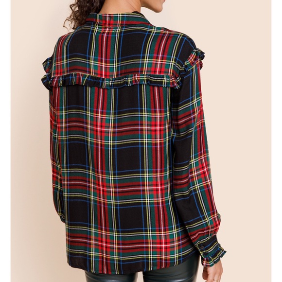 (6)New Francesca’s Collections Raleigh Plaid Ruttled Button Down Top - Picture 4 of 4